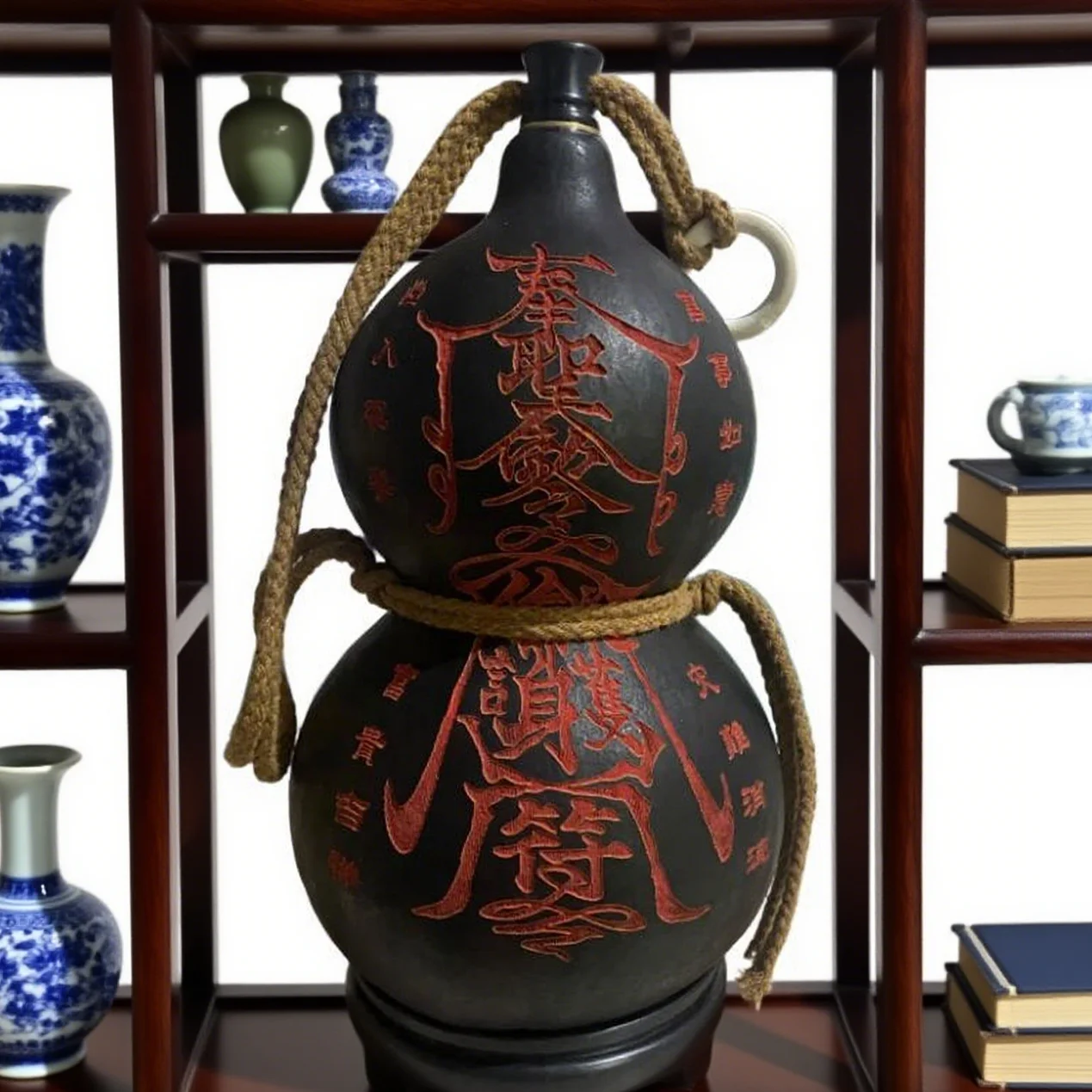 

Gourd carving with cinnabar, Five Thunder home protection, Purple Star Bagua feng shui entrance home decor for wealth attraction