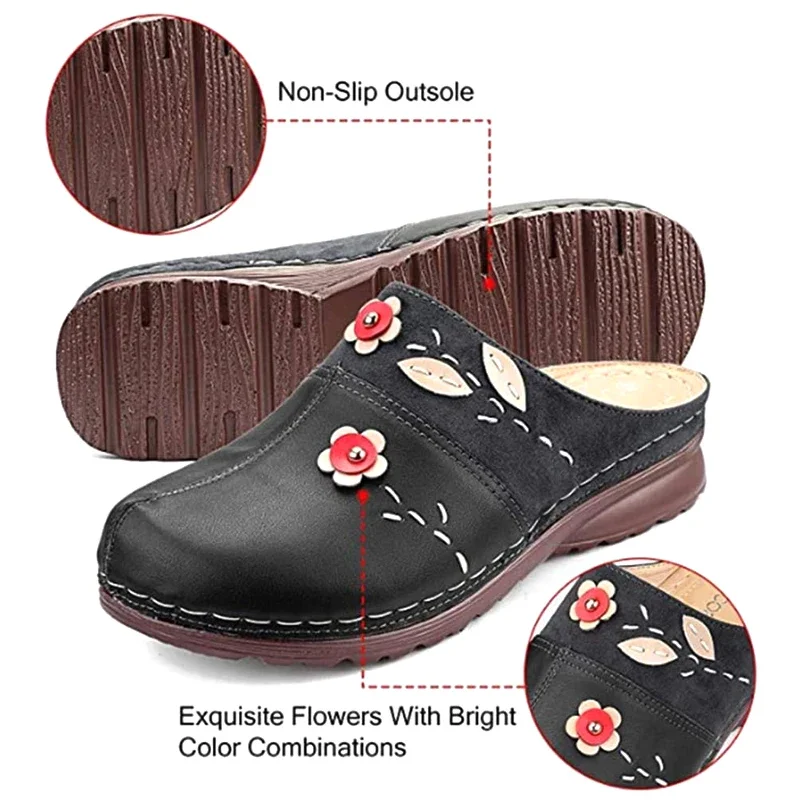 Women Clogs Sandals Wear-resistant Non-slip Soles Ladies Comfort Closed Toe Wedges Platform Shoes Soft Breathable Flower Slipper