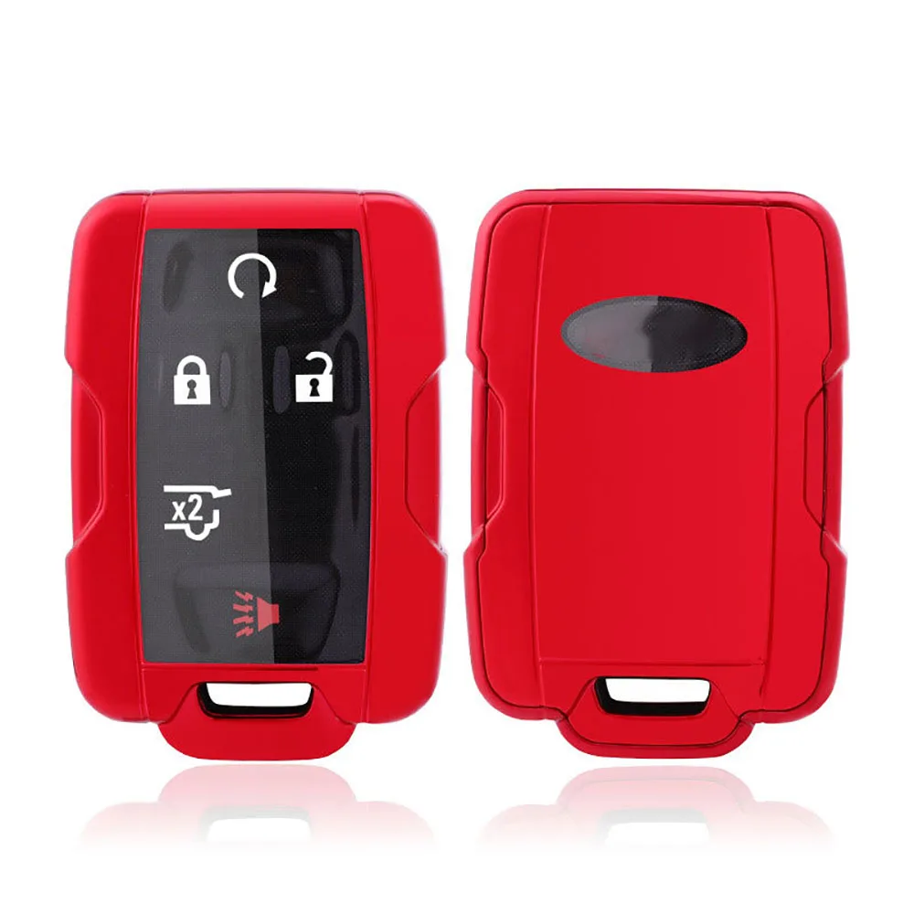 Smart Key Fob Cover Case Smart Remote Control Protector 3/4/5 Button for Chevrolet Silverado Suburban Tahoe GMC Red