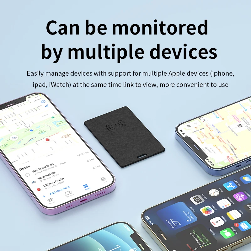 Cartão de rastreamento de carregamento sem fio inteligente à prova d'água localizador GPS carteira funciona com Apple Find My App Blootooth Mini Tracker