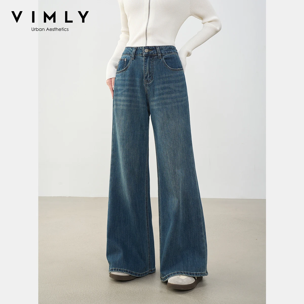 

VIMLY Jeans Baggy Pants Women 2025 Autumn New Vintage Clothing Low Rise Female Jeans Casual Button Pockets Woman Trousers 30282