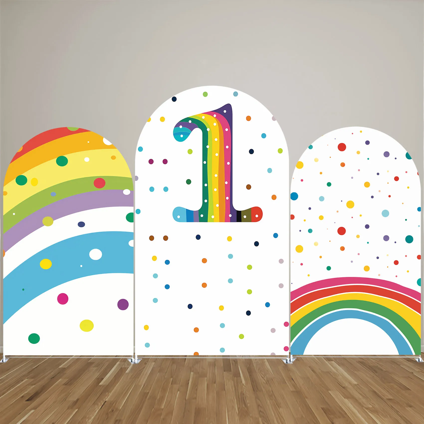 

Colorful Dots Arch Backdrop Cover for first Birthday Party Rainbow Arched Stand Cover Baby Shower Parties Decorations Props