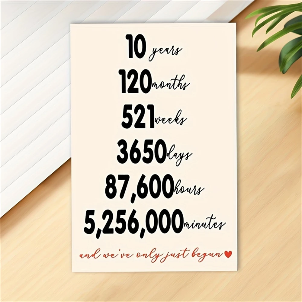 1pc,Happy Tenth Anniversary Card for Him Her, Romantic 10 Years Married Aday Gift for Husband Wife, Best Ten Years Together Gift