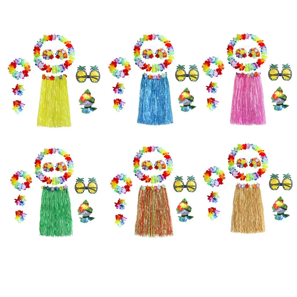 Zestaw hula dla dzieci i dorosłych z regulowaną spódnicą hula, naszyjnikiem i bransoletką, idealny na tropikalne imprezy luau, plażowe imprezy taneczne.