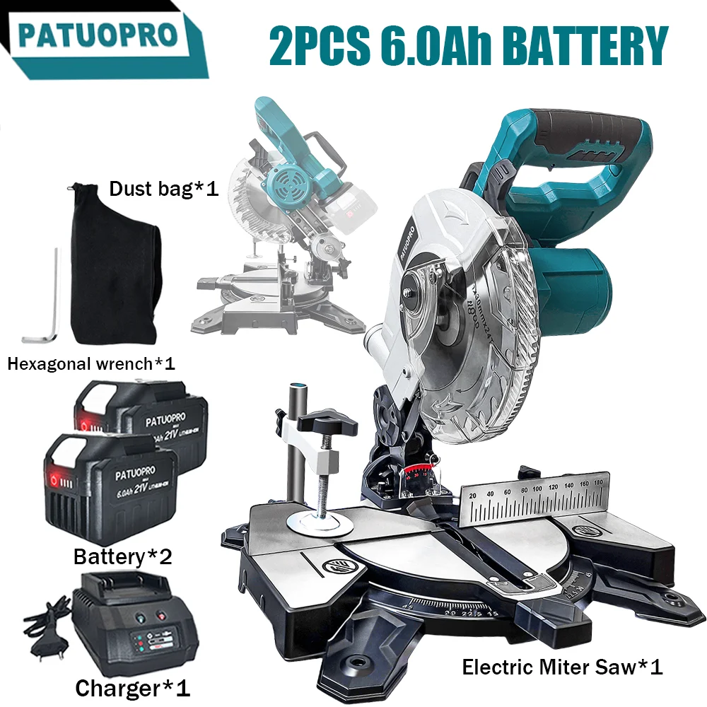 PATUOPRO 8-дюймовая бесщеточная торцовочная пила Компактная электрическая пила с одной фаской 45 °   Электроинструмент для резки алюминия по дереву для батареи Makita 18 В