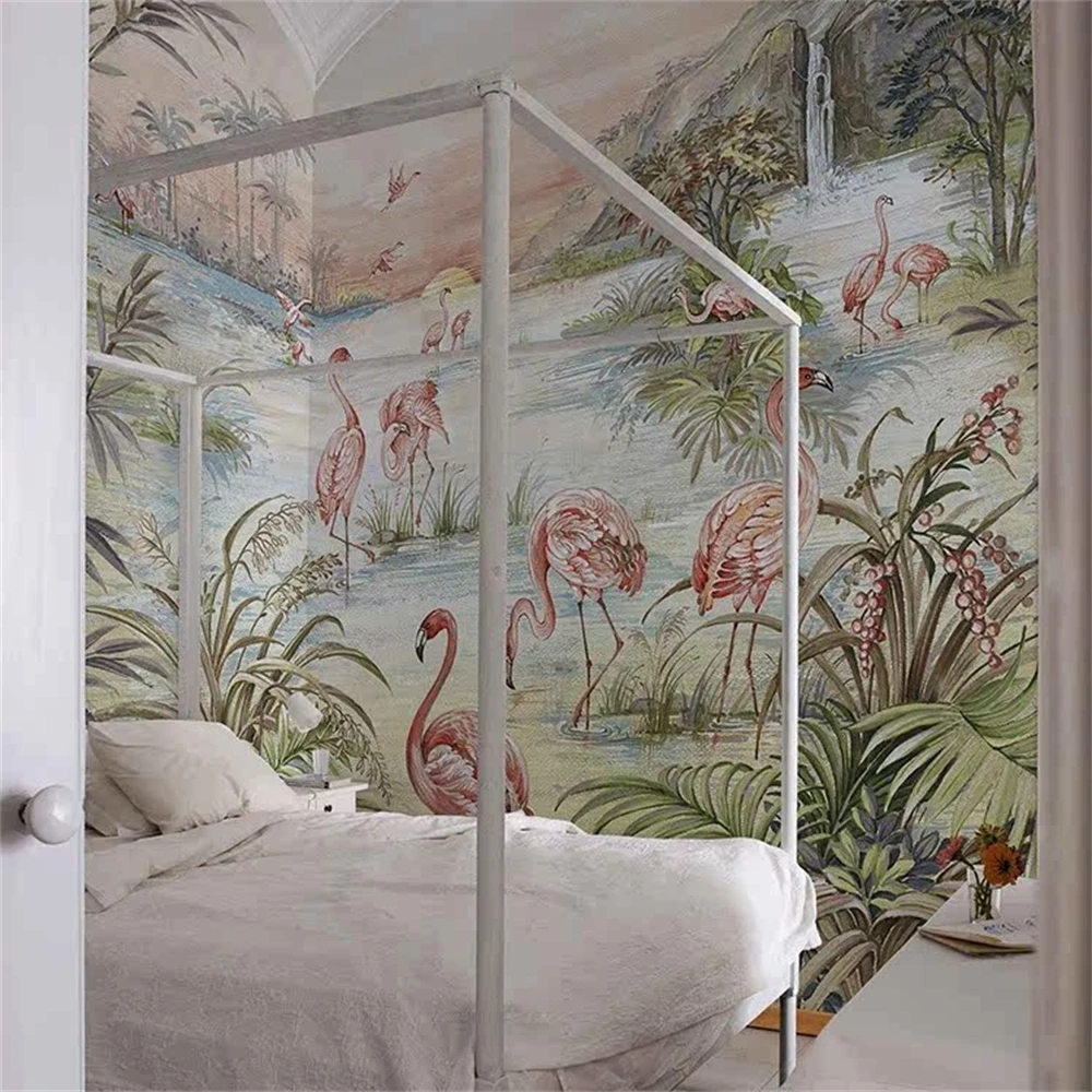 custom papel de parede 3d European tropical plant flamingo wallpaper home decor mural papel mural house decoration wall stickers