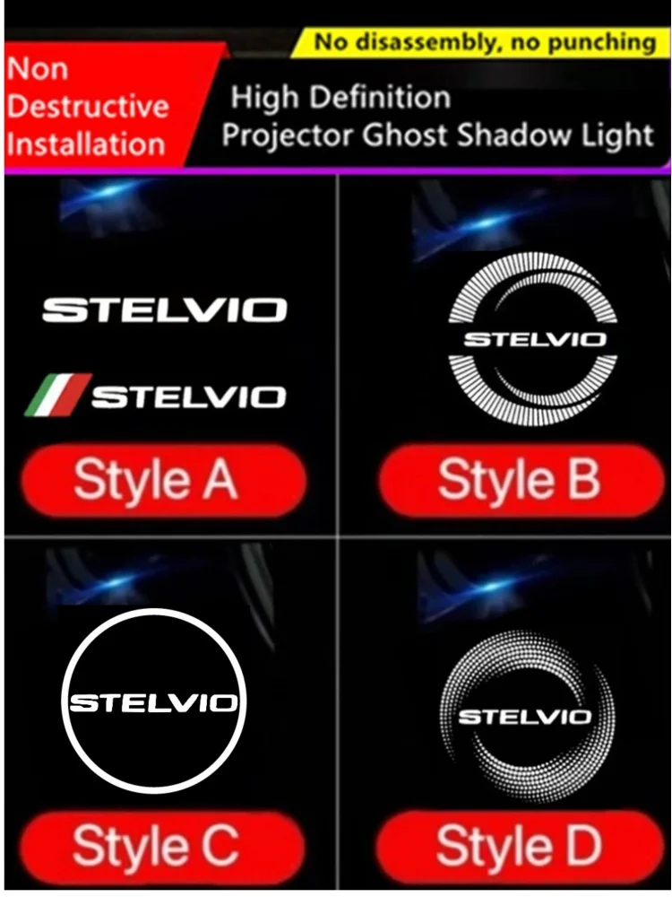 2PCS LED Car Door Shadow Ghost Courtesy Light Logo Projector Accessories For Alfa Stelvio 2017 2018 2019 2020 2021 2022 2023