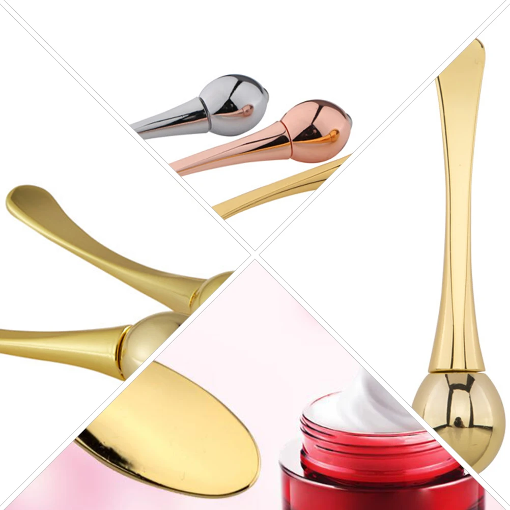 1セット アイマッサージローラー ダブルシェイプ フェイシャルマスクスプーン スキンケア用 ポータブル美容ツール メタルエッセンスバー フェイスマッサージ