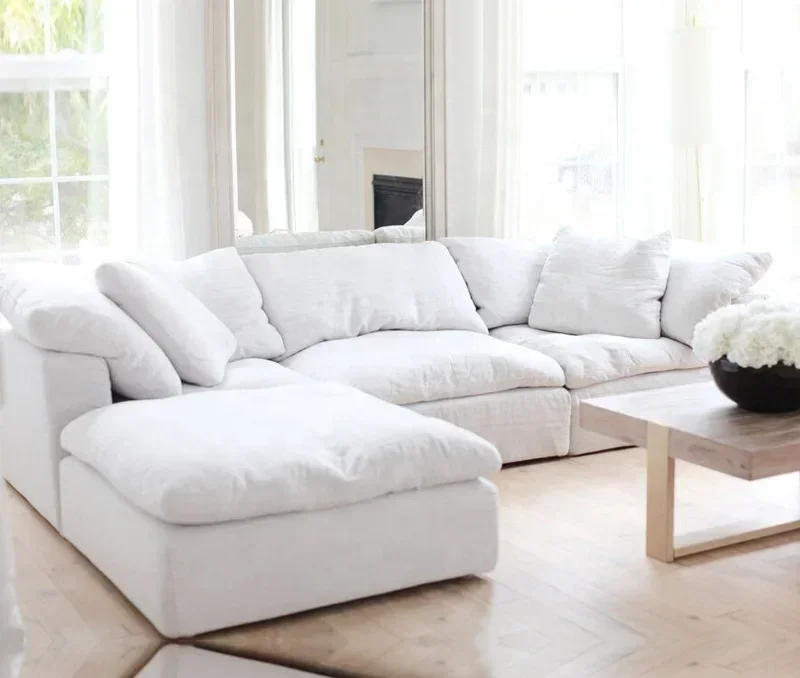 2026 Modern couch super comfortable feather filling white modular corner cream sectional armless sofa couch for living room couc