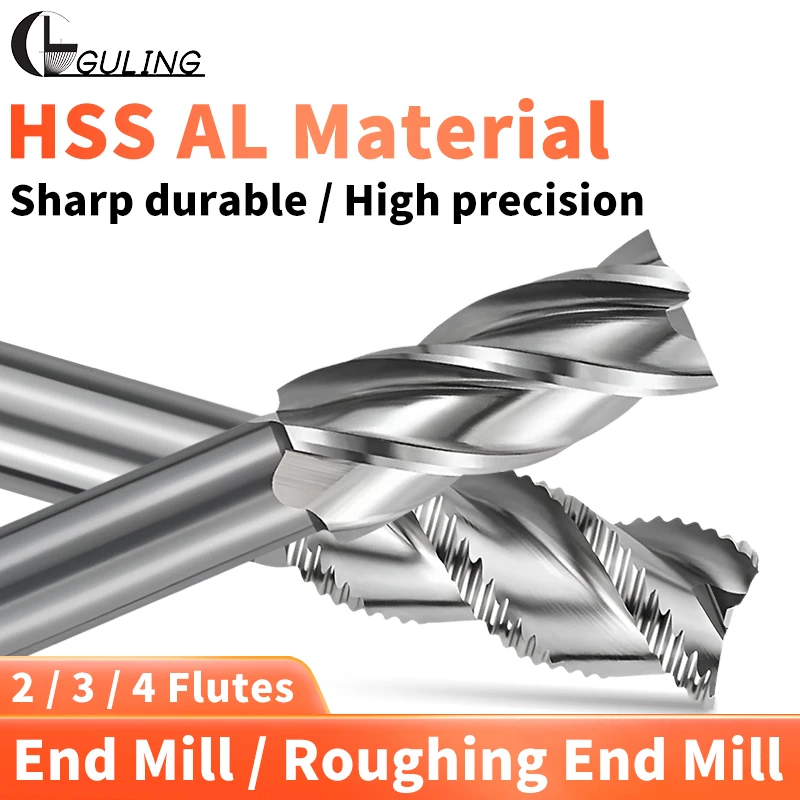 

GULING 1PCS HSS End Mill / Roughing End Mill 2/3/4 Flutes Spiral Router Bit CNC Tools For Aluminum Metal High Precision