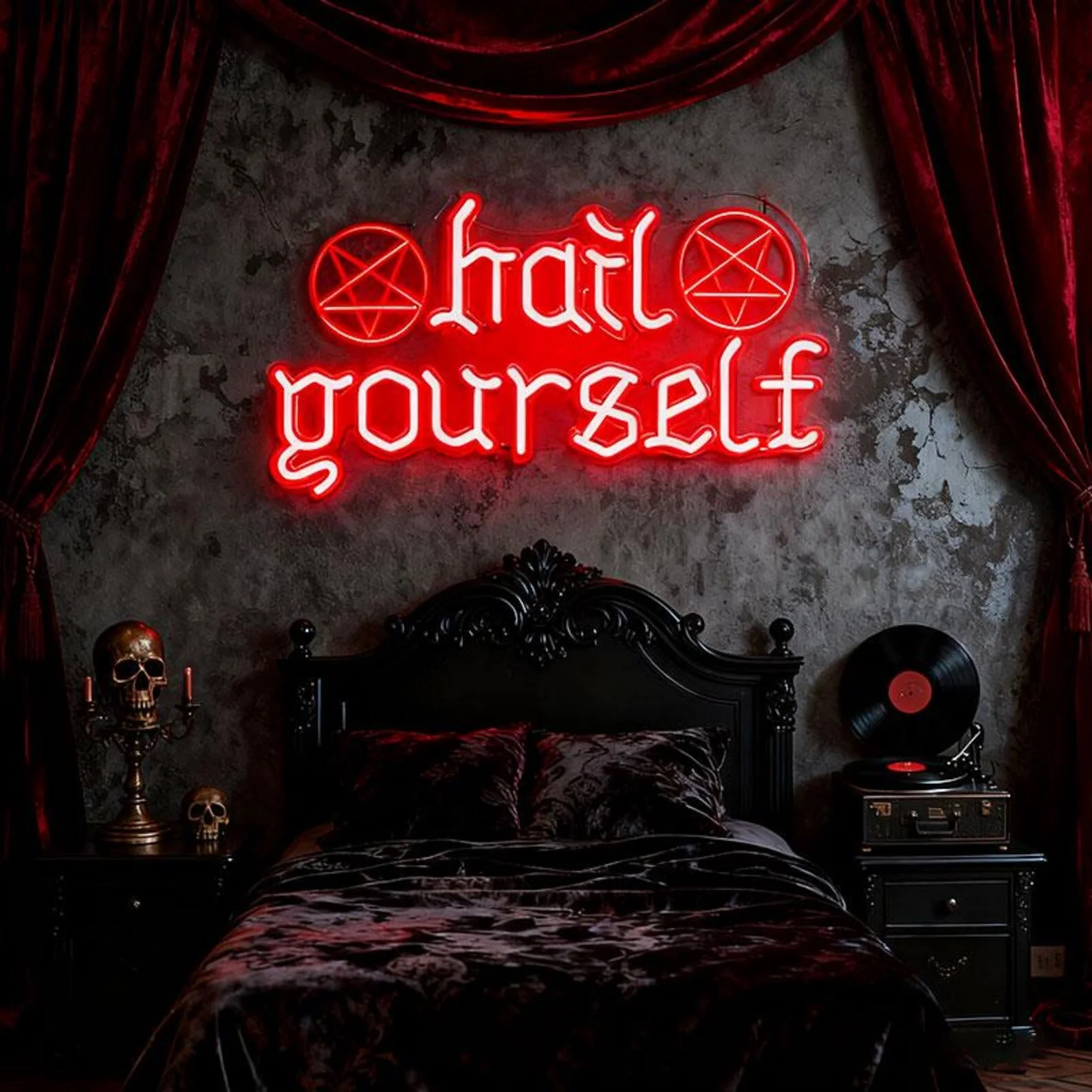 Gothic Hail Yourself Neon Sign,Love Yourself NeonSign,Inspirational NeonSign,Gothic Dark Humor Satanic Neon,Positive Quotes Neon