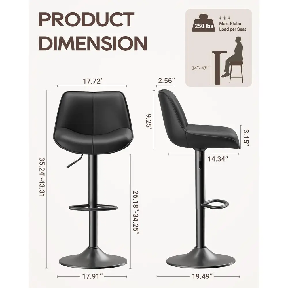 

Набор из 3 регулируемых вращающихся барных стульев из искусственной кожи, 26-34 дюйма, с подставками для ног, стулья для барной стойки и кухонного острова