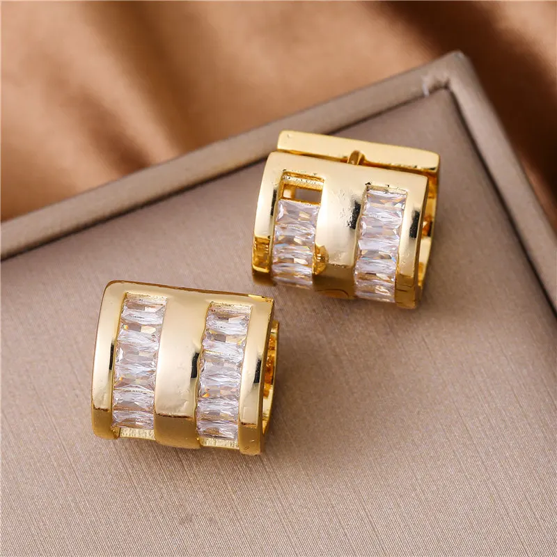 

JUWANG Simple Compact Mini Versatile Temperament Women's Hoop Earrings Plated 14k Real Gold With AAA Zircon Jewelry Accessories