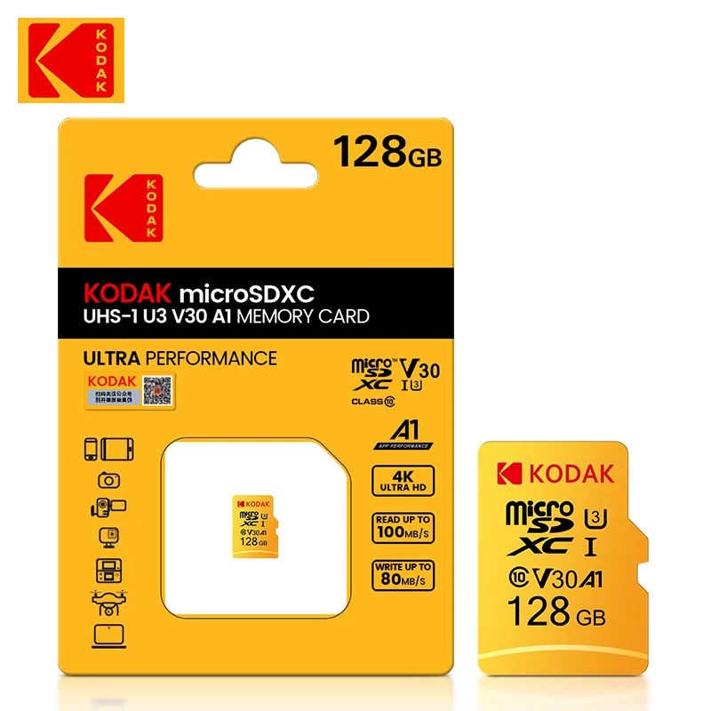 Карта памяти KODAK Micro SD, класс 10, 128 ГБ, 4K, высокоскоростная флэш-память Cartao De Memoria TF Mecard C10