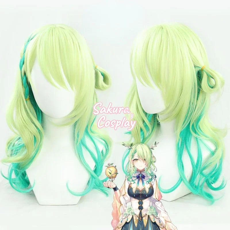 

Hololive EN Ceres Fauna Vtuber Youtuber Cosplay Wig Green Gradient Long Curly Wavy Synthetic Hair for Halloween Costume Party