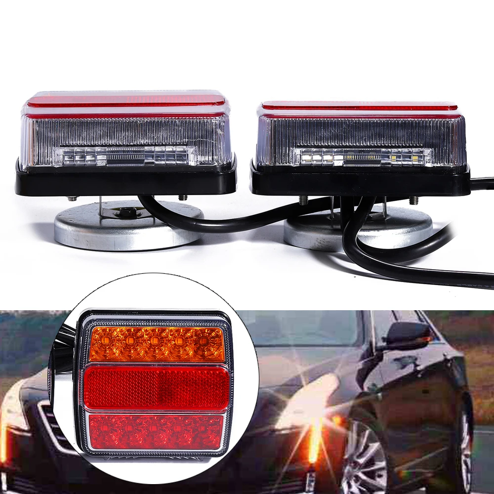 1 Pair LED Trailer Tail Lights with Plug 7.5m Wire Rear License Plate Light Kit 12V Red Yellow Taillight