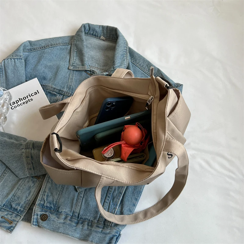 Women's Fashion Versatile Canvas Shoulder Bags Female Simplicity Handbags Large-capacity Commute Ladies Leisure Crossbody Bags