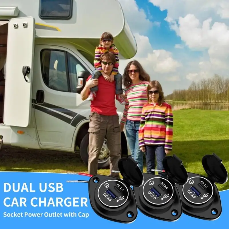 

{MX} Многофункциональное автомобильное зарядное устройство QC3.0 + PD3.0 Водонепроницаемый автомобильный USB-адаптер с быстрой зарядкой для модифицированных автобусов/фургонов/лодок