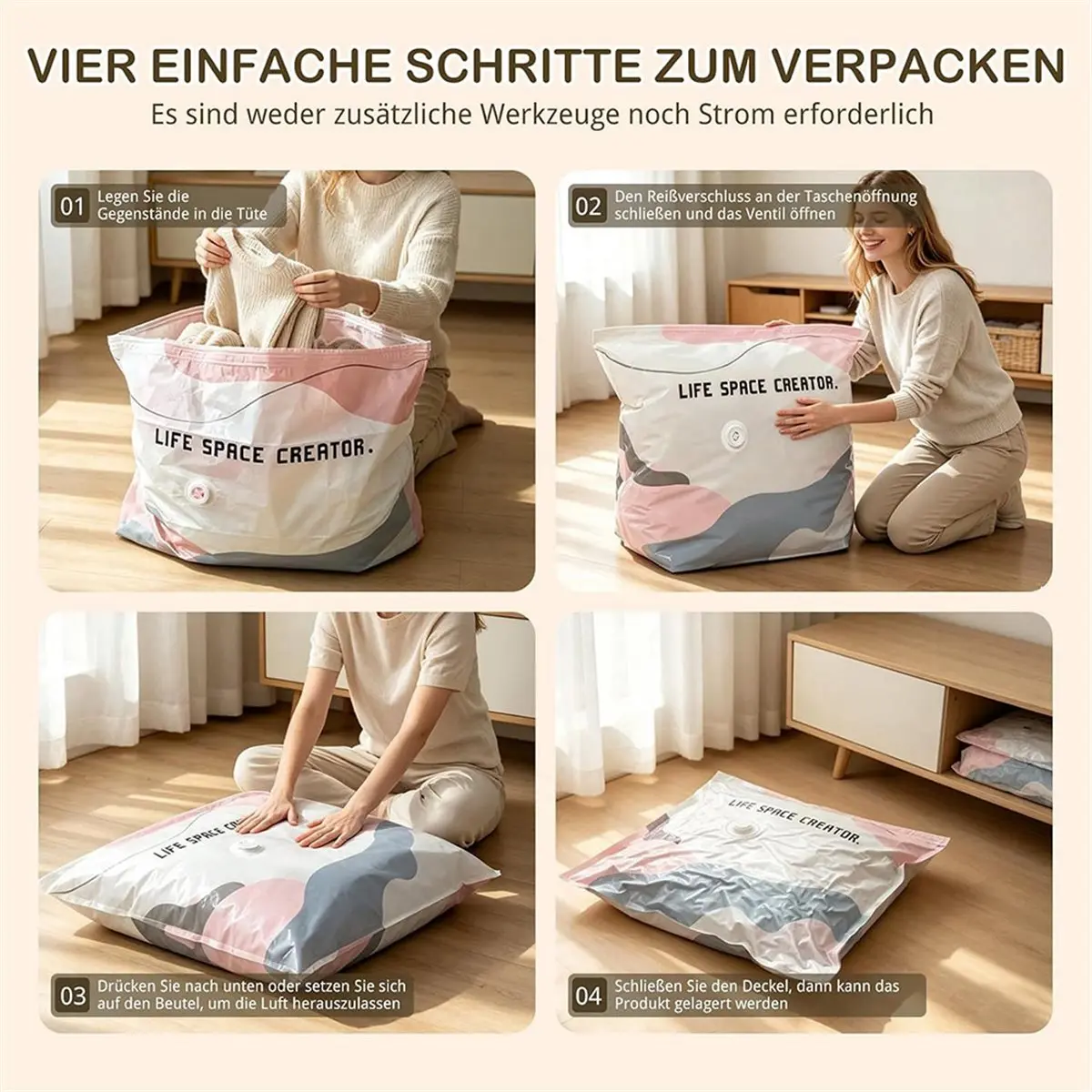 No-Pump Vacuum Storage Bags Space Saver Compression Bag Sealed Organizer for Clothes Quilt Bedding Travel Moving Storage