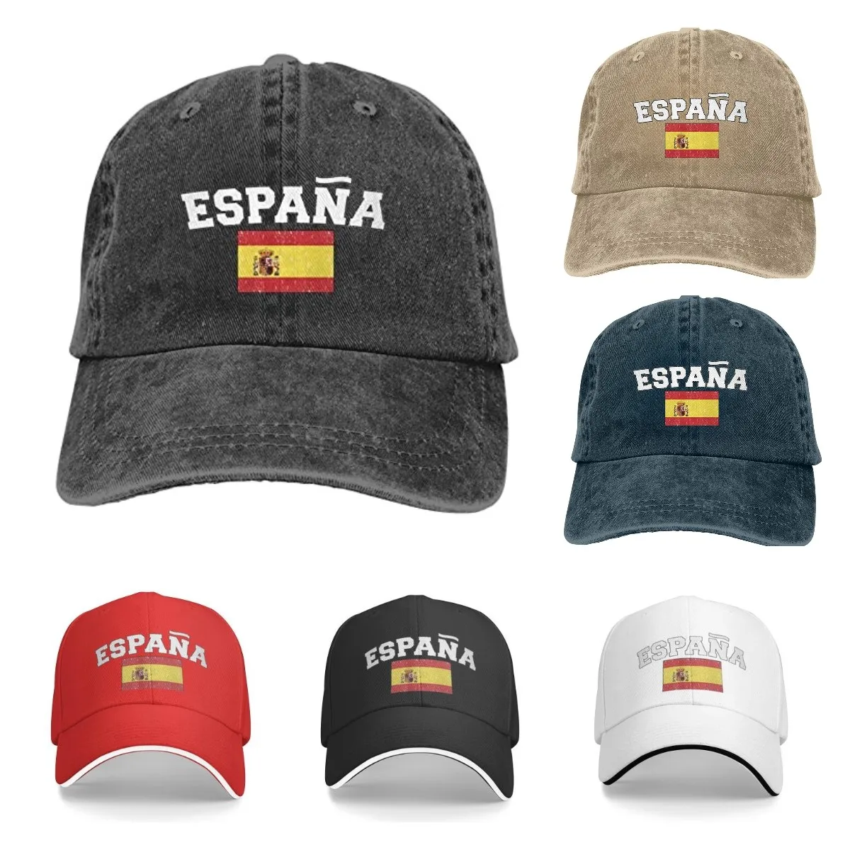 Espana Flag of Spain Spanish Denim Hats for Mens Womens Baseball Caps Casquette Denim Adult Unisex Four Seasons Casual