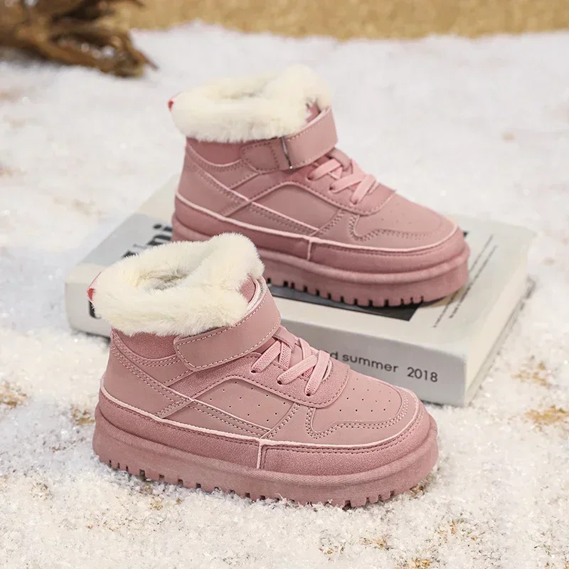 Crianças botas de neve peludo quente de pelúcia sapatos casuais meninas meninos crianças botas de inverno na moda all-match resistente ao desgaste criança bota de algodão