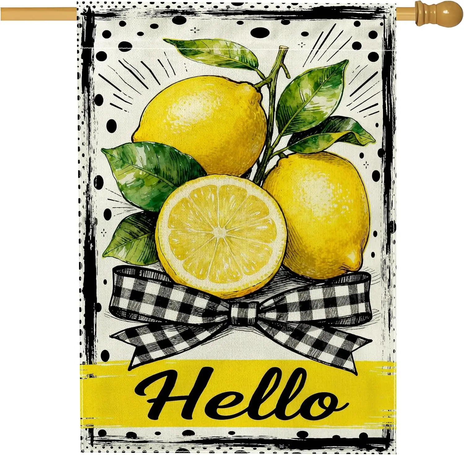 Lemon House Flag, Farmhouse Rustic Leaf Bow Summer Yellow Burlap Double Sided Outside Large Garden Flag for Outdoor Patio Ya MMZ