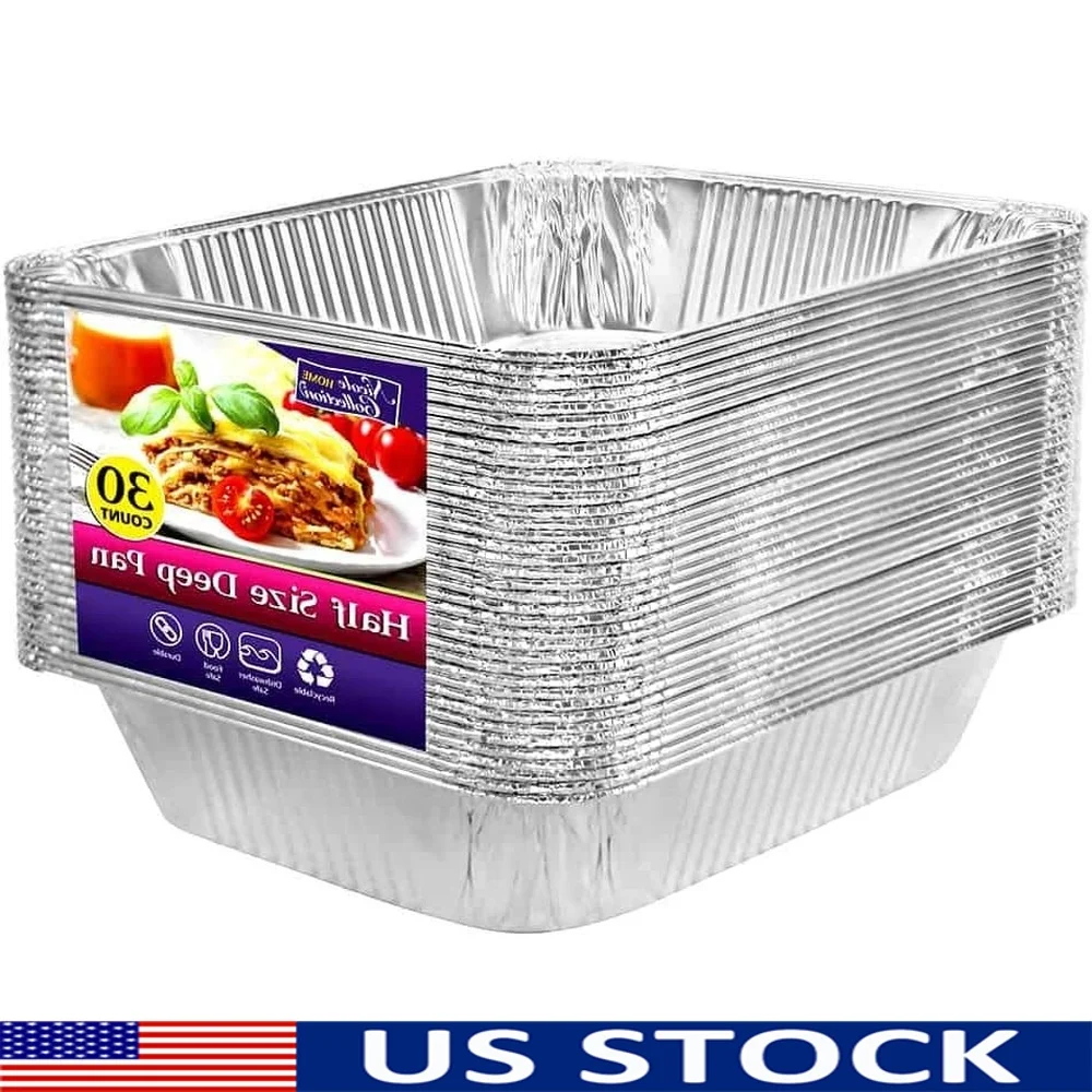 

Heavy Duty Aluminum Disposable Pans 30 Pack Half Size Foil Bakeware Roasting Baking Catering BBQ Parties Chafing Serving