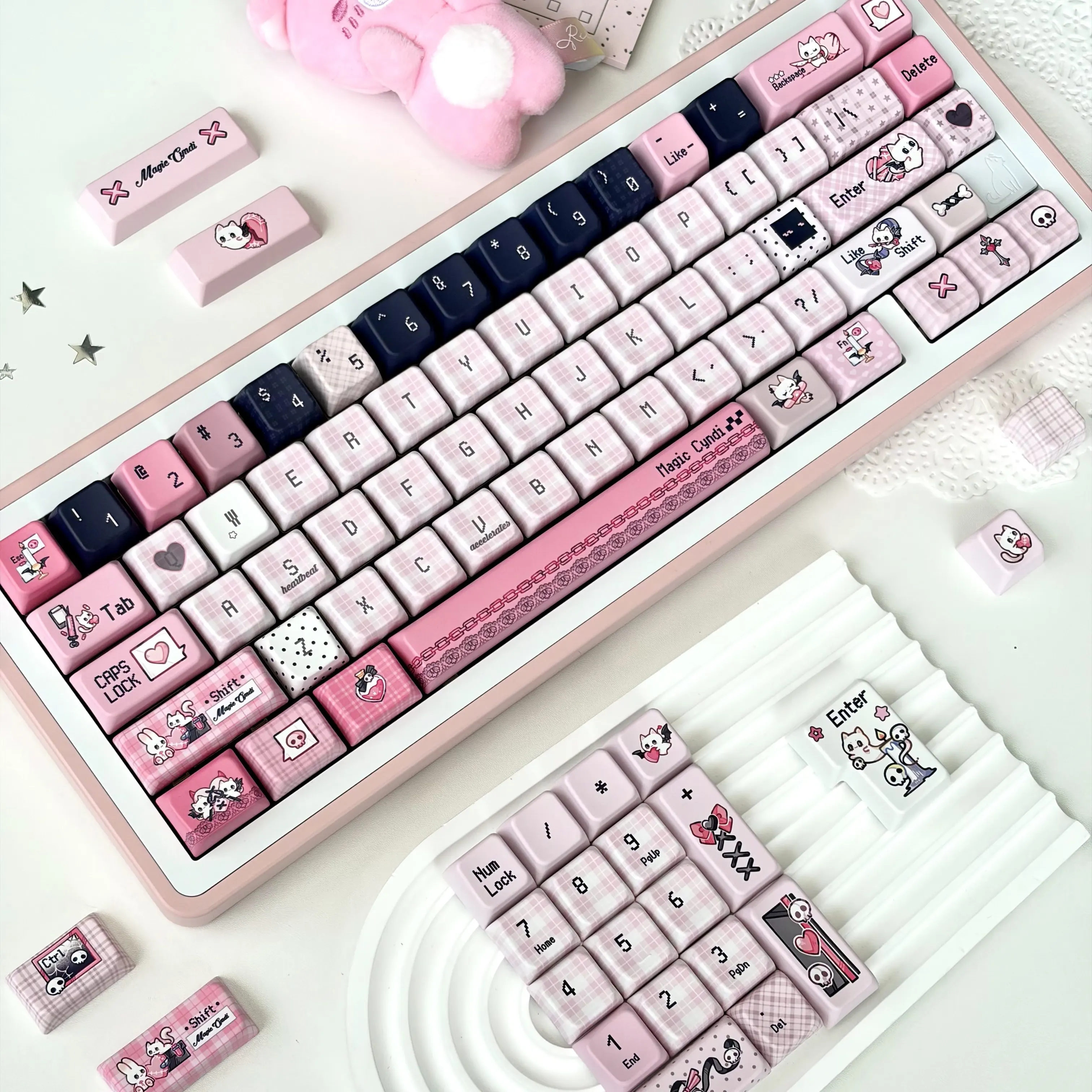 MAIMOOO Magic Cat Black Pink Keycap MDA Pbt MOA PC Mechanical Keyboard Keycaps Thermal Sublimation 134Keys