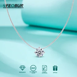 FEOBUR 0.5-2ct D Color Moissanite Pendant Necklace S925 Sterling Silver Plated 18k Certified Moissanite Diamond Choker for Women