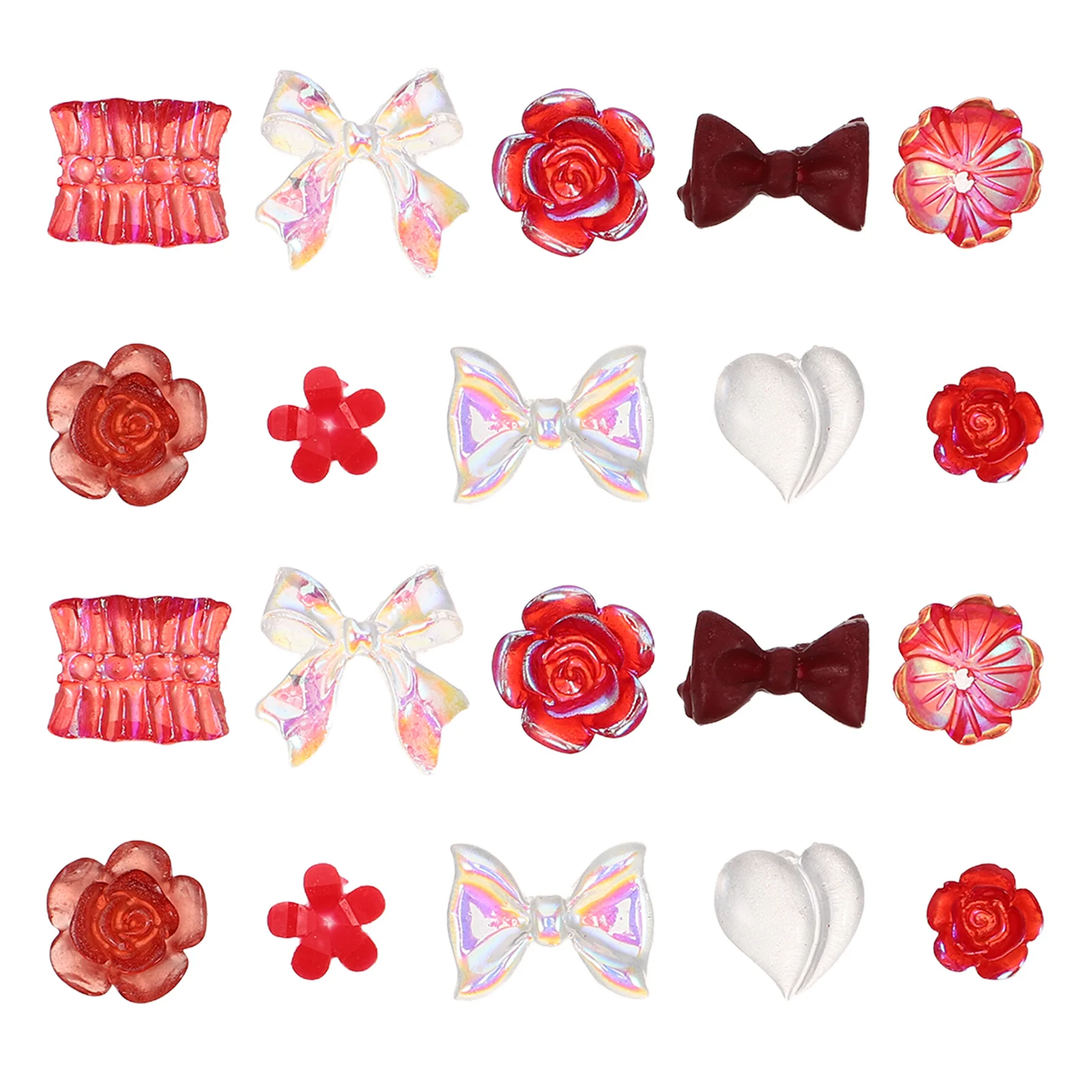 

400Pcs Nail Art Decorations Set Resin Heart Bowknot Flower Charms DIY Manicure Supplies Heart Nail Charm Decorations