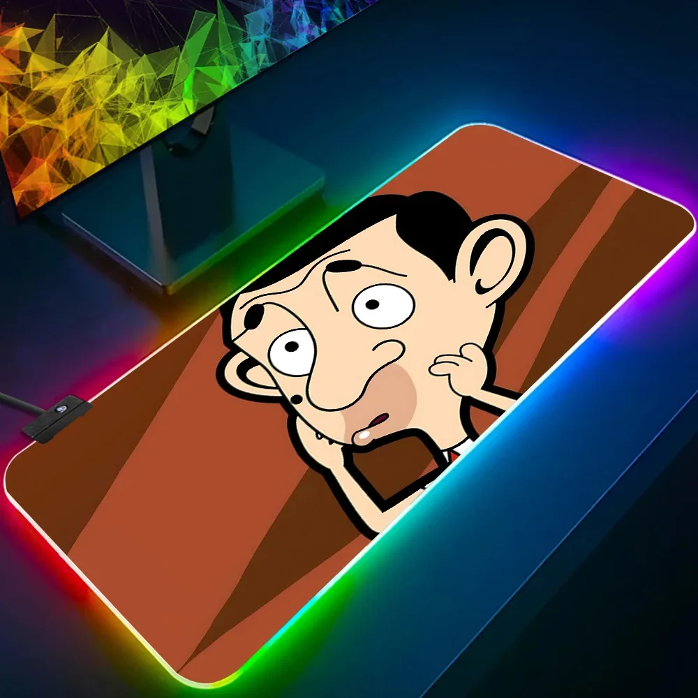 Hot Funny Mr Bean Cartoon RGB Pc Gamer Keyboard Mouse Pad Mousepad LED Glowing Mouse Mats Rubber Gaming Computer Mausepad #6