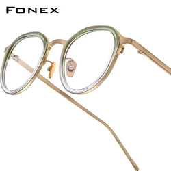 FONEX Acetate Titanium Glasses Frame Women Brand Design Retro Vintage Round Eyeglasses Men Japanese High Quality Eyewear IE011