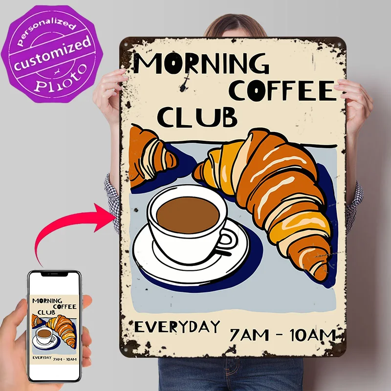 Morning Coffee Club 3D Printed Texture Poster Personalized Wall Art Retro Metal Tin Signs for Room Decorations Man Cave Decor