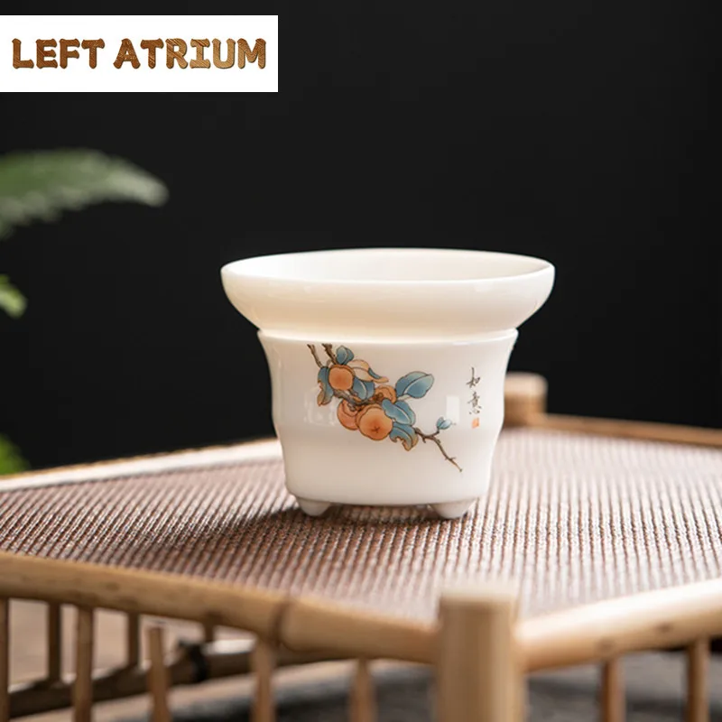 Chinese Retro Ceramic Tea Strainer Handmade White Porcelain Tea Filter Household Beauty Tea Water Separation Teaware Accessorie