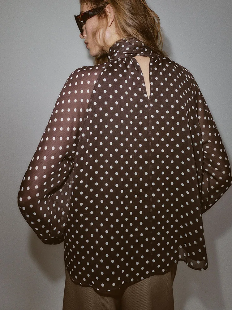 Ele Sweet Long Sve الوقوف طوق البولكا نقطة irt عقدة الديكور وصول جديد المرأة Faion شتاء 2025