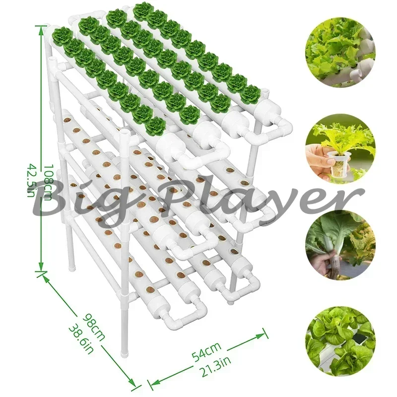 Garden Vegetables Herbs Hydroponics Kit 3 Layer 108 Sites PVC Pipe Soilless Cultivation Growing System