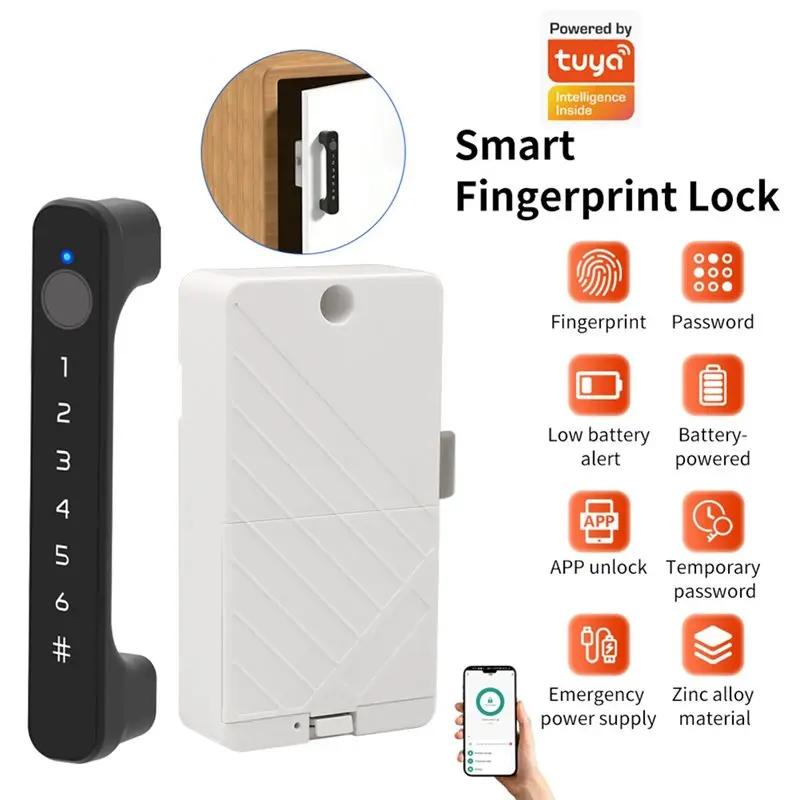 YLS-Biometric Digital Lock Bedroom Drawer Lock Fingerprint Lock Password Cabinet Lock Easy To Install Works With Tuya App