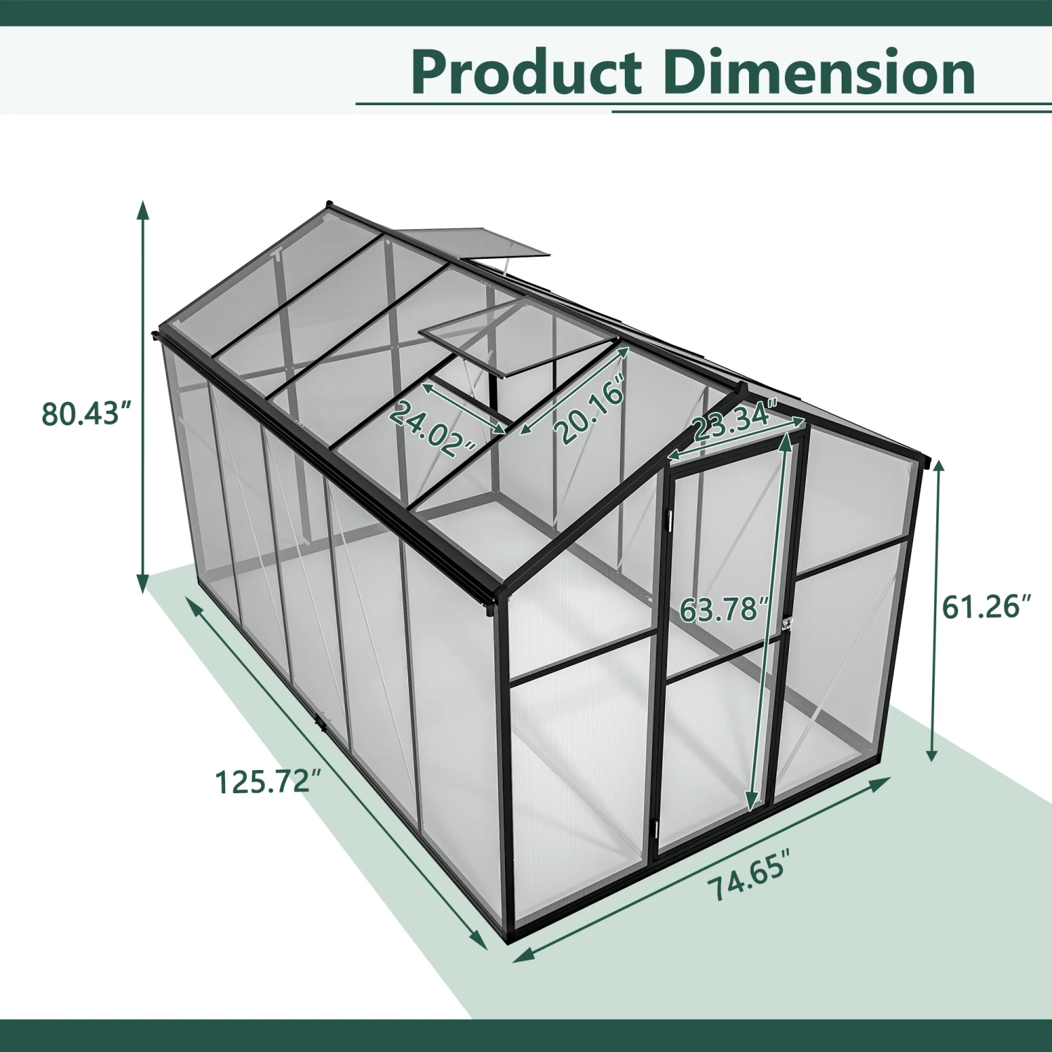 Outdoor Polycarbonate Greenhouse Kit w/ Aluminum Frame, Walk-in Garden Green House w/ Lockable Door & Adjustable Roof Vent for B