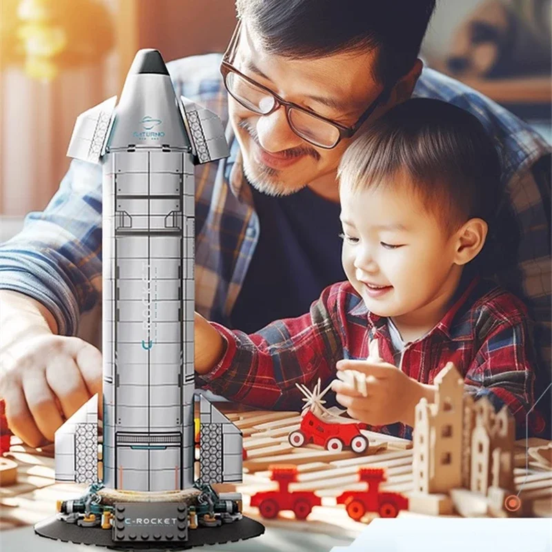 Space starship rocket building blocks assembled educational toy model small particle boy birthday gift ornaments