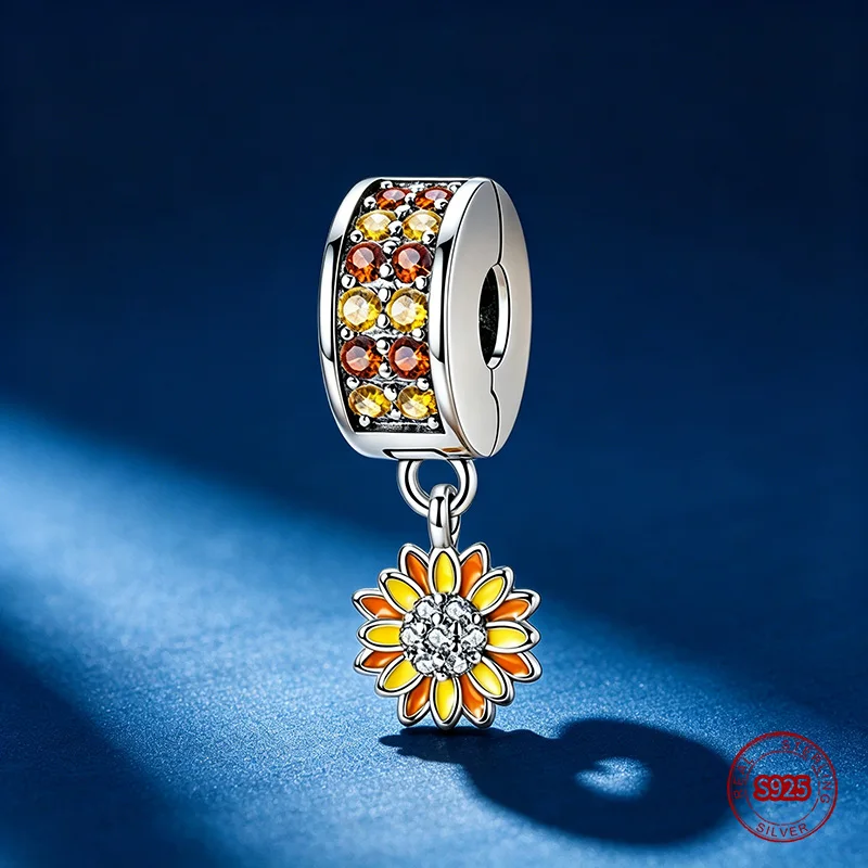 

Ahthen 925 Sterling Silver Beads Sunflower Clip Charm fit Snake Chain Bracelets or Necklaces Women DIY Jewelry Making