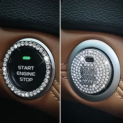 3D Car Ignition Start Button Diamond Rhinestone Metal Stickers Decor Auto Motorcycle Universal One-click Start Bling Decor Decal