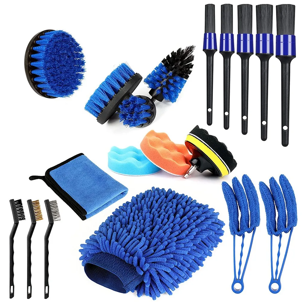 

20 Pcs Detailing Brush Set (Inside & Outside) Car Cleaning Kit with Car Wash Mitt and Drill Brush