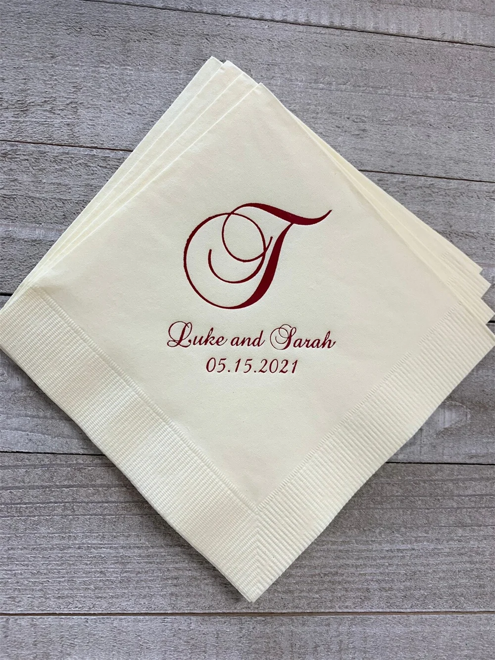 50PCS Personalized Wedding Napkins Cocktail Beverage Luncheon Dinner Guest Towels Monogram Custom Printed Foil Imprinting Imprin