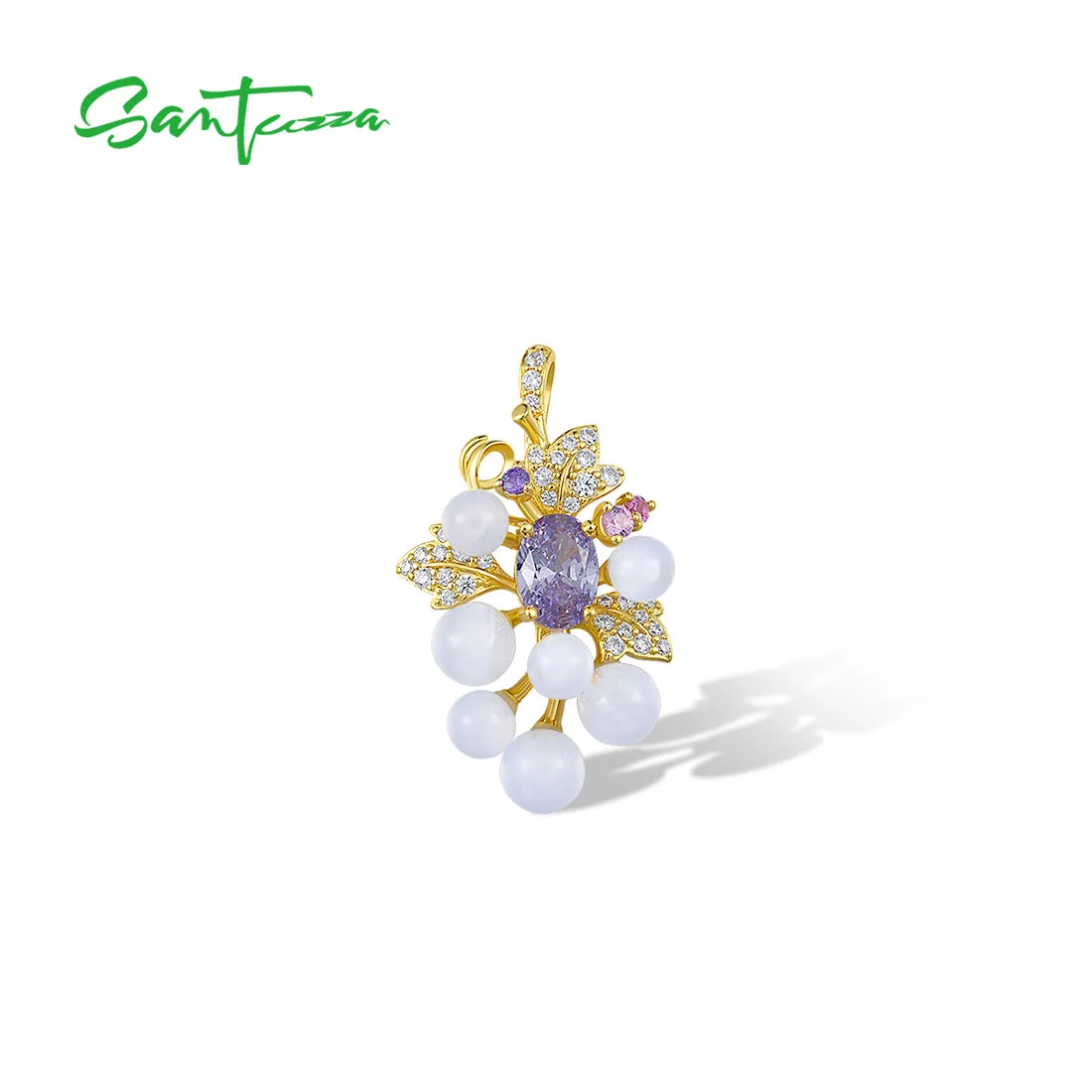 SANTUZZA Pure 925 Sterling Silver Pendant for Women Sparkling Blue Lace Agate Purple Grape Delicate Birthday  Gifts Fine Jewelry