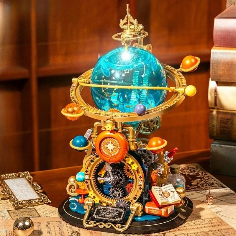 New Retro Rotating Earth Model Building Block Splicing Movable Construction Educational Decoration Ornament Toy Collection Gift