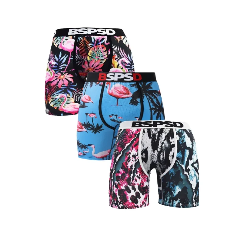 3Pcs Boxer Briefs for Men Soft Breathable Underwear Sexy Print Mans Underpanty Boxershorts Plus Size Swiming Boxer Short Trunks