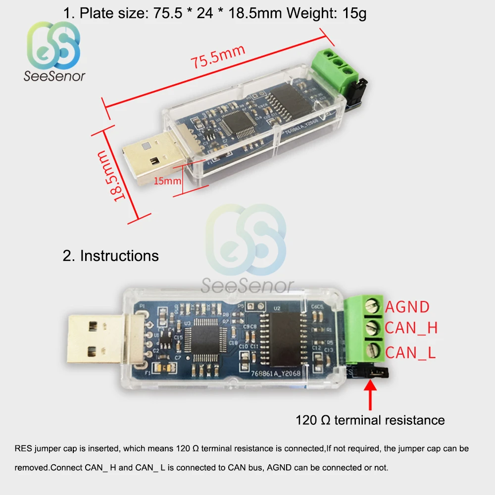 CANable USB to CAN Conversion Module CAN Debug Adapter CAN Bus Analyzer Debugging Assistant Isolation/Non-isolated Version