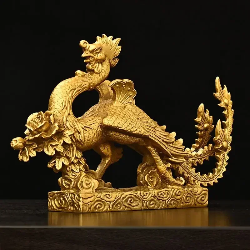 Feng Shui Mascot Copper Dragon and Phoenix Ornaments Zodiac Dragon Home Decoration