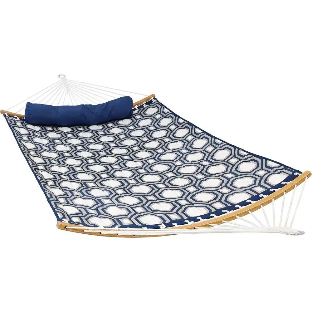 Curved Spreader Bar Quilted Hammock with Blue Universal Steel Stand - 450-Pound Capacity Octagon