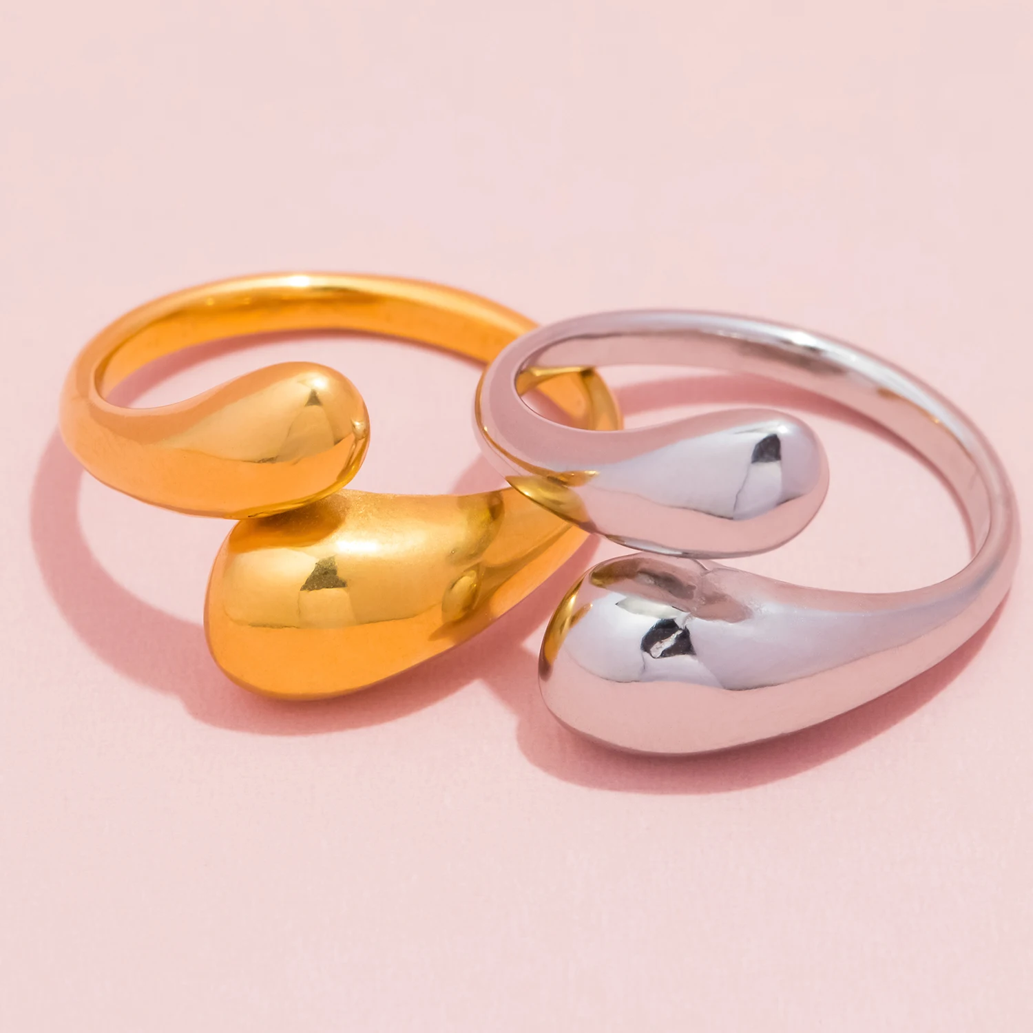 UHBINYCA Droplet Shaped Glossy Ring for Women, Adjustable Opening, Personalized Stainless Steel Ring